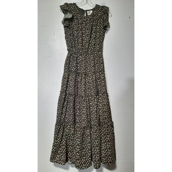 BETSEY'S BOUTIQUE SHOP Women's Maxi Dress Pattern Tiered Ruffle Green Size Small - Picture 1 of 7